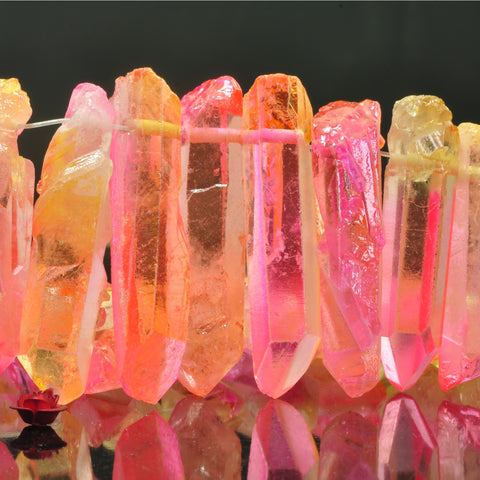 YesBeads Quartz crystal points titanium coated rough matte spike tower stick pendant beads gemstone 15"