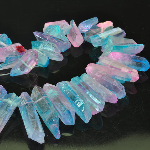 YesBeads Quartz crystal points titanium coated rough matte spike tower stick beads gemstone wholesale jewelry 15"