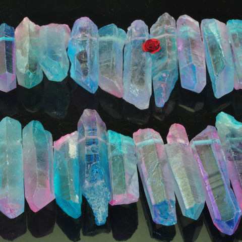 YesBeads Quartz crystal points titanium coated rough matte spike tower stick beads gemstone wholesale jewelry 15"
