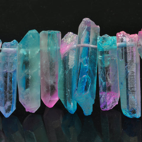 YesBeads Quartz crystal points titanium coated rough matte spike tower stick beads gemstone wholesale jewelry 15"