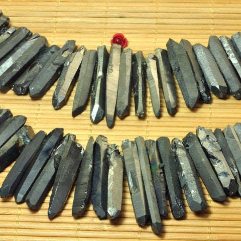 YesBeads Quartz crystal points titanium coated rough matte spike tower stick beads gemstone wholesale jewelry 15"