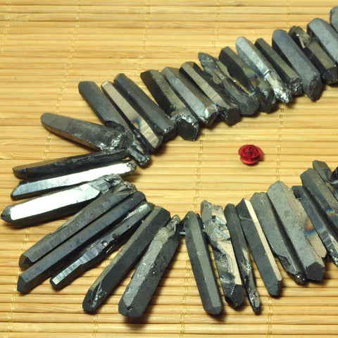 YesBeads Quartz crystal points titanium coated rough matte spike tower stick beads gemstone wholesale jewelry 15"