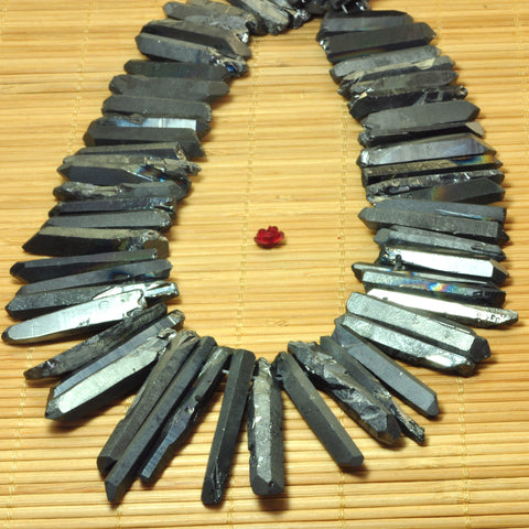 YesBeads Quartz crystal points titanium coated rough matte spike tower stick beads gemstone wholesale jewelry 15"
