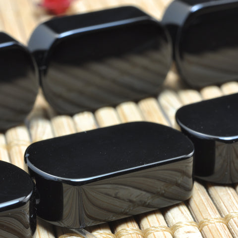 Black Onyx smooth flat rectangle beads wholesale gemstone jewelry making bracelet necklace diy