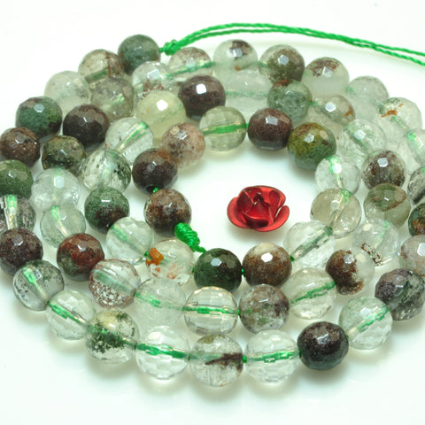 YesBeads natural green Phantom Quartz Crystal faceted round loose beads wholesale gemstone jewelry making 15"