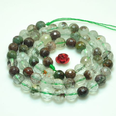 YesBeads natural green Phantom Quartz Crystal faceted round loose beads wholesale gemstone jewelry making 15"