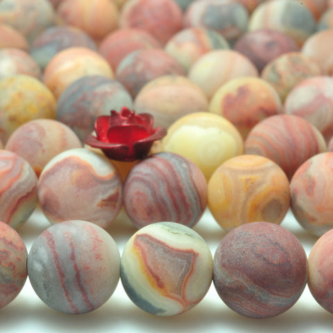 YesBeads natural red Mexican Crazy Lace Agate matte round beads wholesale gemstone jewelry making 15'' full strand