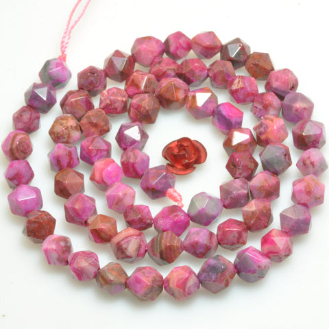 YesBeads Rose Red Mexican Crazy Lace Agate star cut faceted nugget beads 6mm 15"