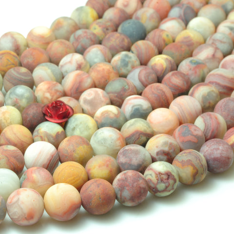 YesBeads natural red Mexican Crazy Lace Agate matte round beads wholesale gemstone jewelry making 15'' full strand