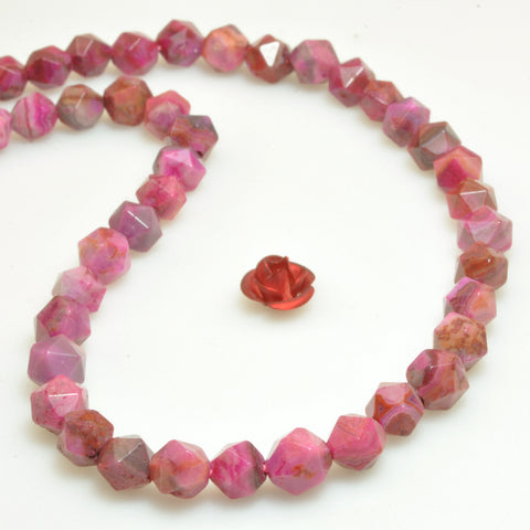 YesBeads Rose Red Mexican Crazy Lace Agate star cut faceted nugget beads 6mm 15"
