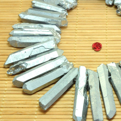 YesBeads Quartz crystal points titanium coated silver rough matte spike tower beads gemstone wholesale jewelry 15"
