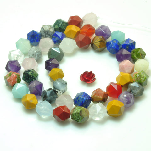 Natural multicolor mixed gemstone faceted star cut nugget beads wholesale jewelry making 15'' full strand