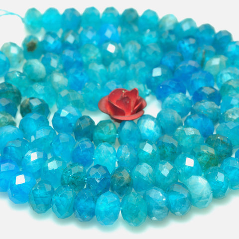 YesBeads natural blue Apatite gemstone faceted rondelle beads wholesale jewelry making 15"