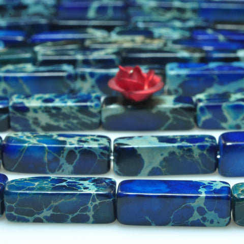 YesBeads Blue Impression Jasper smooth rectangle beads imperial jasper 4x13mm 15.5"