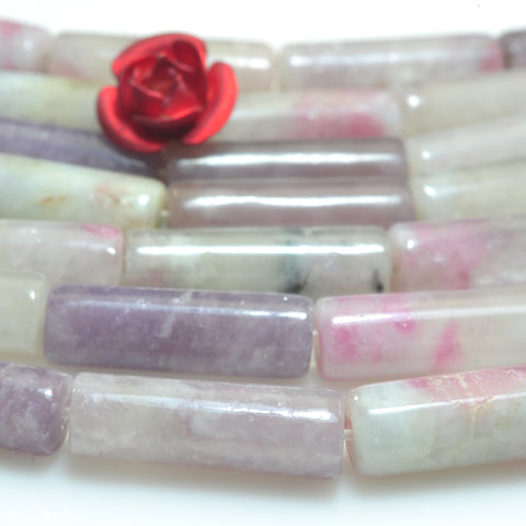 YesBeads Natural Plum Tourmaline pink gemstone smooth tube beads 4x13m 15"