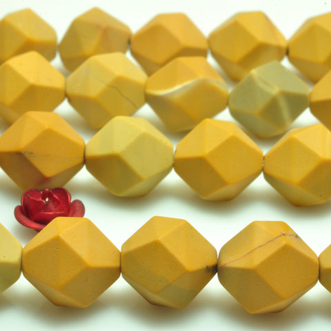 YesBeads Natural Yellow Mookaite star cut faceted matte nugget beads gemstone 15"