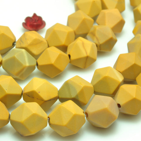 YesBeads Natural Yellow Mookaite star cut faceted matte nugget beads gemstone 15"