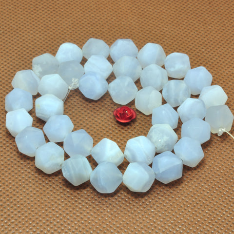 Natural Blue Lace Agate matte star cut faceted nugget beads wholesale gemstone jewelry making bracelet necklace diy