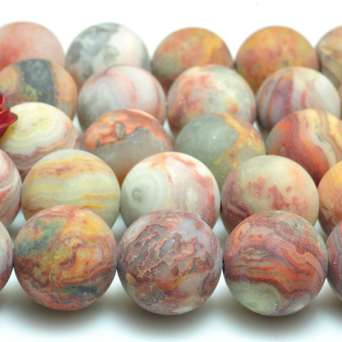 YesBeads natural red Mexican Crazy Lace Agate matte round beads wholesale gemstone jewelry making 15'' full strand