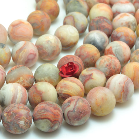 YesBeads natural red Mexican Crazy Lace Agate matte round beads wholesale gemstone jewelry making 15'' full strand