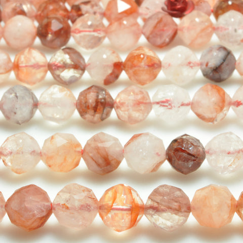 Natural Red Hematoid Quartz diamond cutting faceted round beads loose gemstone wholesale jewelry making bracelet diy stuff