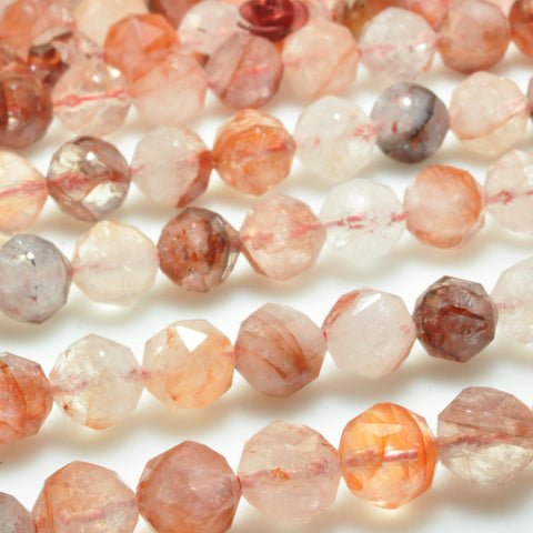 Natural Red Hematoid Quartz diamond cutting faceted round beads loose gemstone wholesale jewelry making bracelet diy stuff
