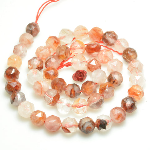 Natural Red Hematoid Quartz diamond cutting faceted round beads loose gemstone wholesale jewelry making bracelet diy stuff