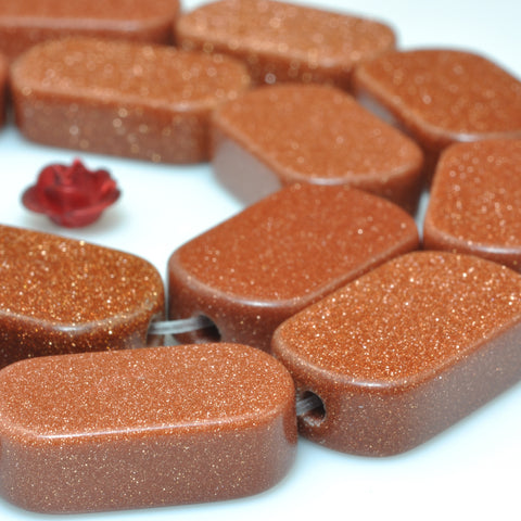 YesBeads Gold Sandstone goldstone smooth flat rectangle beads wholesale gemstone jewelry 15"