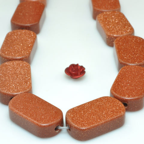 YesBeads Gold Sandstone goldstone smooth flat rectangle beads wholesale gemstone jewelry 15"
