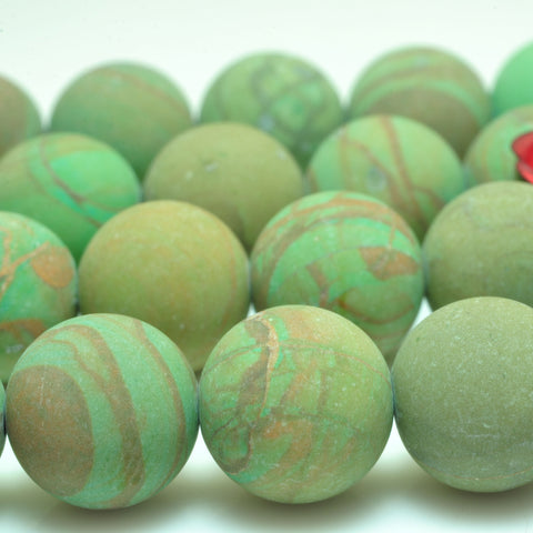 YesBeads green Wood Jasper matte round beads wholesale gemstone jewelry making 15'' full strand