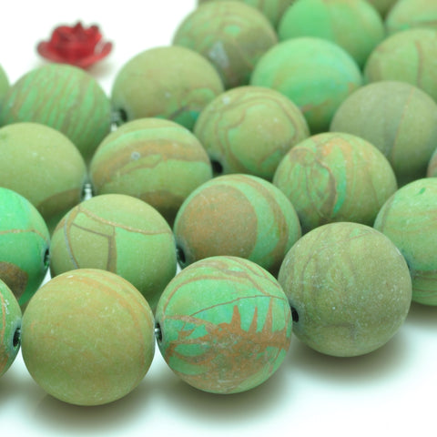 YesBeads green Wood Jasper matte round beads wholesale gemstone jewelry making 15'' full strand