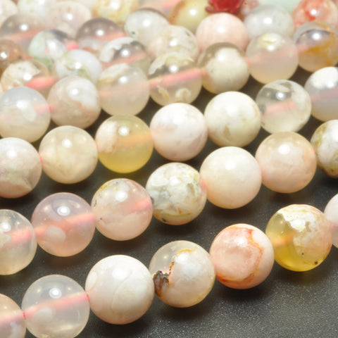 Natural cherry blossom agate smooth round loose beads gemstone wholesale jewelry making bracelet diy stuff