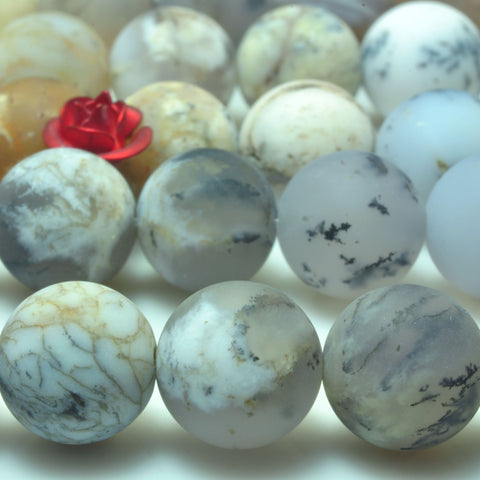 YesBeads natural peruvian black Moss Opal matte loose round beads wholesale gemstone jewelry making 15'' full strand