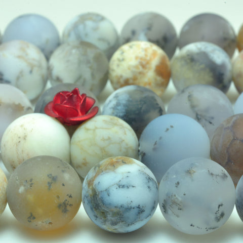 YesBeads natural peruvian black Moss Opal matte loose round beads wholesale gemstone jewelry making 15'' full strand