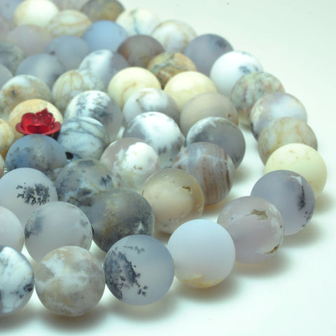 YesBeads natural peruvian black Moss Opal matte loose round beads wholesale gemstone jewelry making 15'' full strand