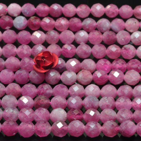 Natural pink tourmaline gemstone faceted round loose beads gemstone wholesale jewelry making 3mm 4.5mm 15"