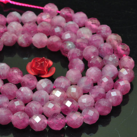 Natural pink tourmaline gemstone faceted round loose beads gemstone wholesale jewelry making 3mm 4.5mm 15"