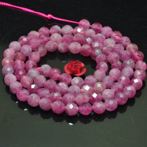 Natural pink tourmaline gemstone faceted round loose beads gemstone wholesale jewelry making 3mm 4.5mm 15"