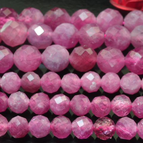 Natural pink tourmaline gemstone faceted round loose beads gemstone wholesale jewelry making 3mm 4.5mm 15"