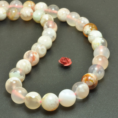 Natural cherry blossom agate smooth round loose beads gemstone wholesale jewelry making bracelet diy stuff