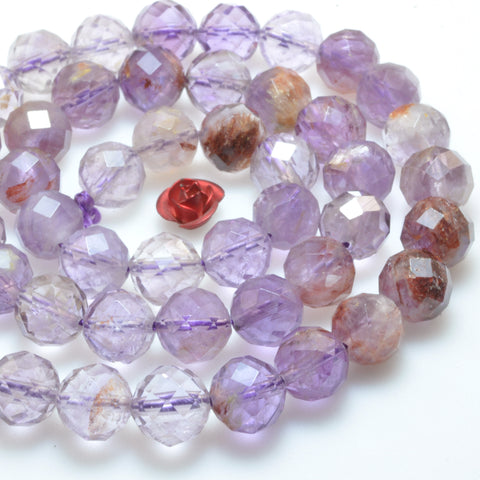 Natural super seven 7 crystal cacoxenite amethyst faceted round loose beads wholesale gemstone jewelry making bracelet diy stuff