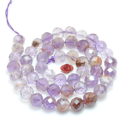 Natural super seven 7 crystal cacoxenite amethyst faceted round loose beads wholesale gemstone jewelry making bracelet diy stuff