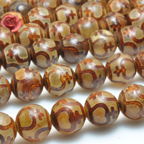 Tibetan agate smooth round beads loose gemstone wholesale jewelry making bracelet diy stuff