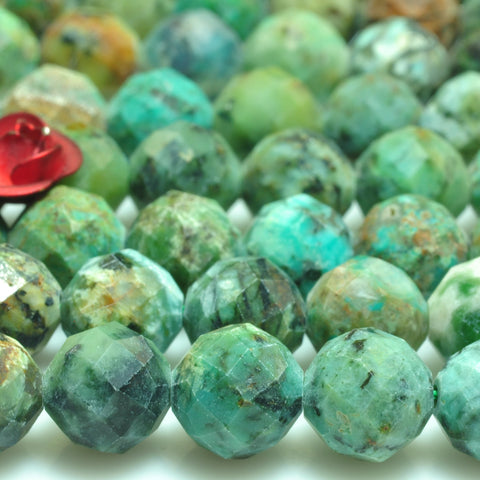 YesBeads Natural African turquoise faceted round loose beads green stone wholesale jewelry making 7mm 15"
