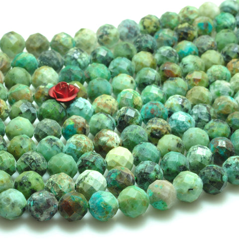YesBeads Natural African turquoise faceted round loose beads green stone wholesale jewelry making 7mm 15"