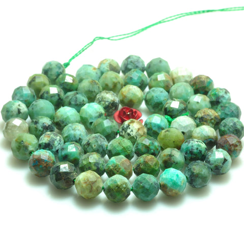 YesBeads Natural African turquoise faceted round loose beads green stone wholesale jewelry making 7mm 15"