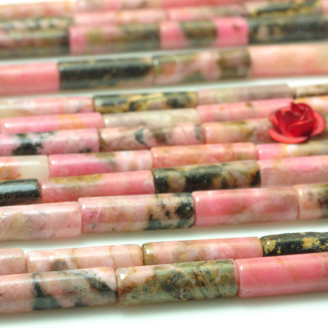 Natural black banded Rhodonite smooth tube loose beads wholesale gemstone jewelry making