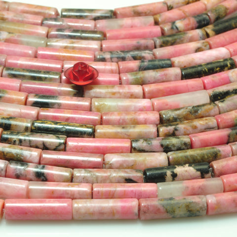 Natural black banded Rhodonite smooth tube loose beads wholesale gemstone jewelry making