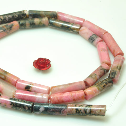 Natural black banded Rhodonite smooth tube loose beads wholesale gemstone jewelry making