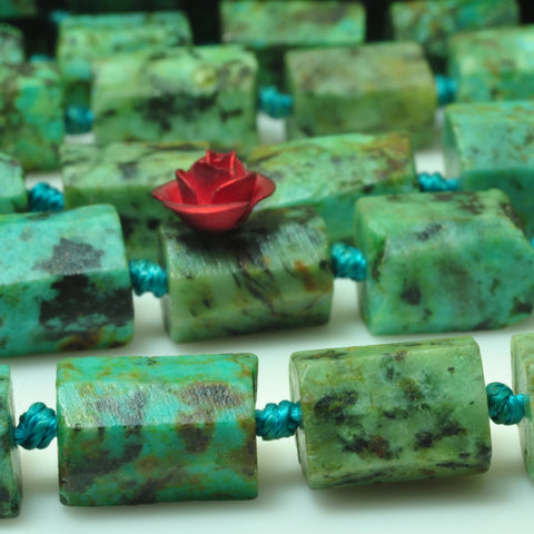 YesBeads Natural African turquoise faceted nugget tube loose beads green stone wholesale jewelry making 16"